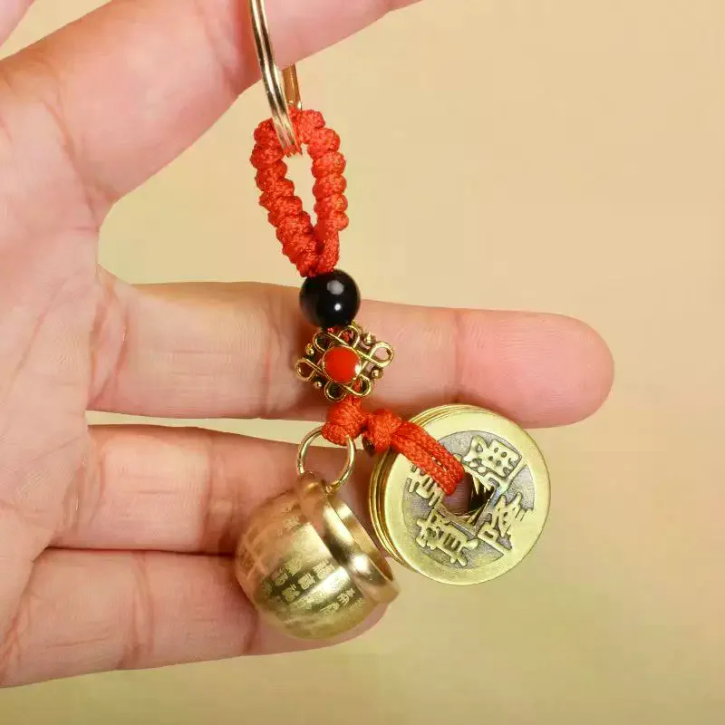 1Pcs Chinese Feng Shui Gourd Keychain Lucky Pendant Creative Wealth Key Ring Home Office Women Men Bag Charm