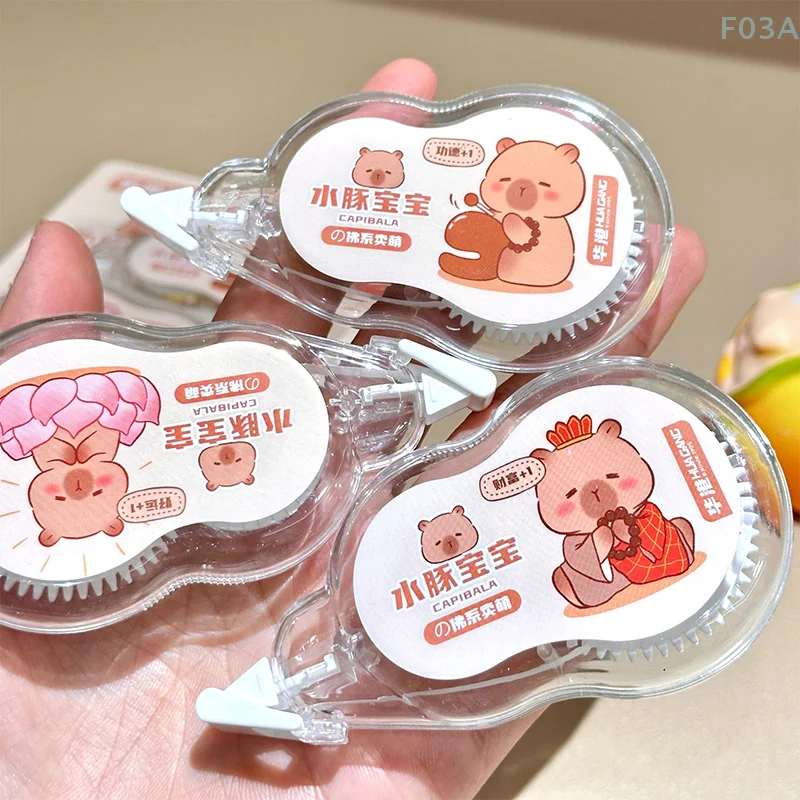 3 Stuks Leuke Cartoon Capybara Corrector Kawaii Correctie Tape Decoratie Stickers Student Briefpapier Kantoorbenodigdheden Geschenken