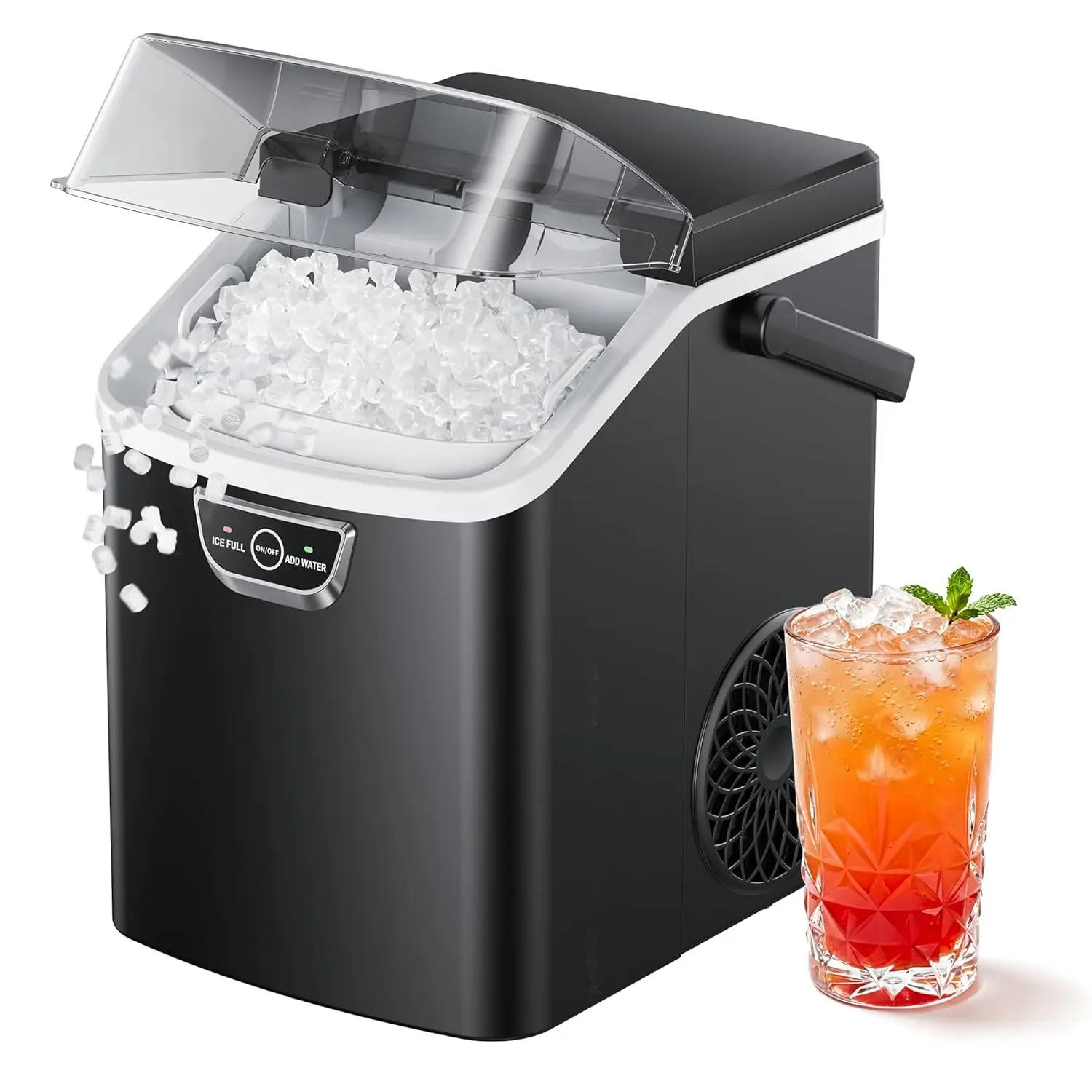 

Nugget Ice Maker Countertop with Handle, Ready in 4 Mins, Max 40lbs/24H, Chewable Ice, Self-Cleaning, Portable Sonic Ice Maker