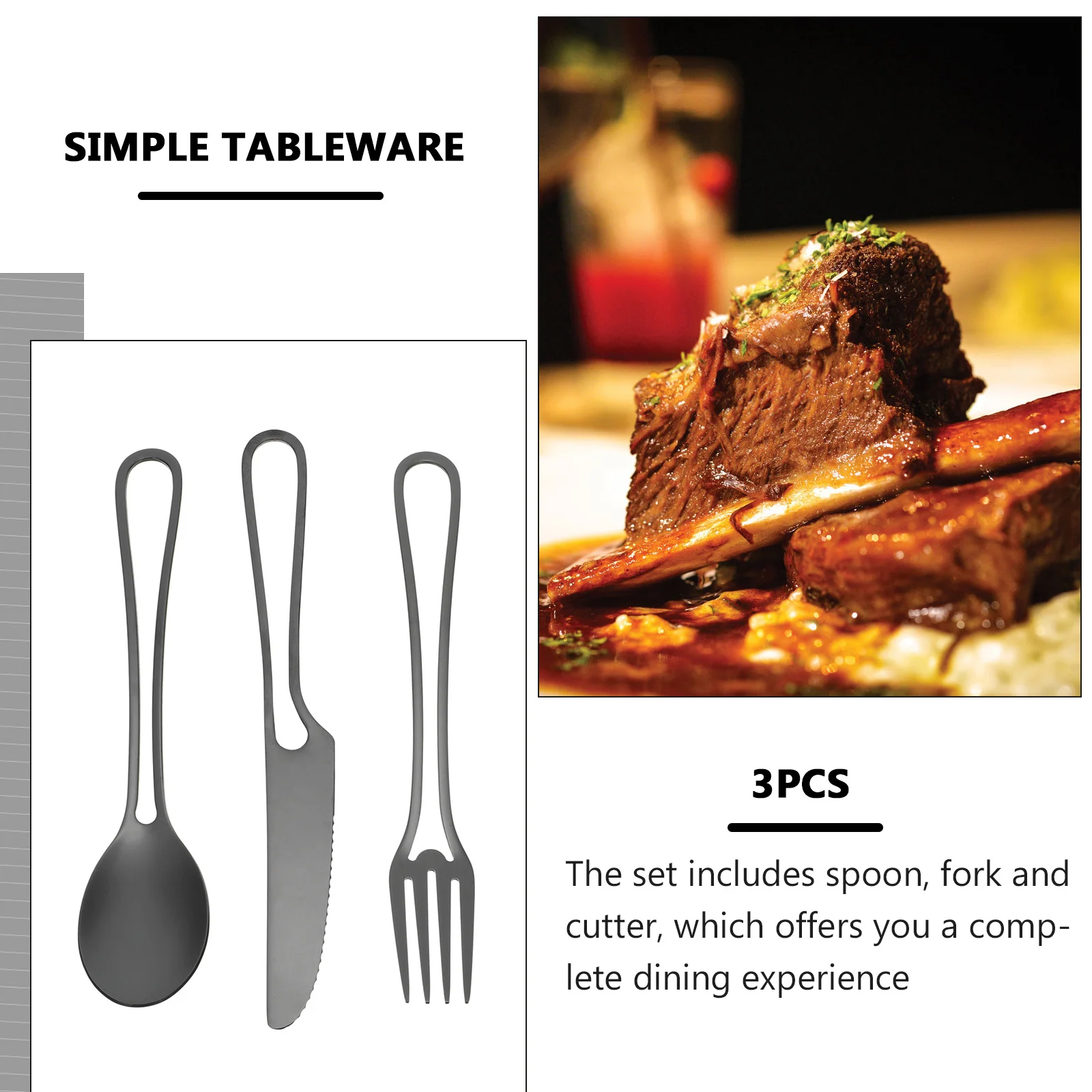 

Reusable Silverware Cutlery Spoon Set Serving Utensils Stainless Steel Rustic Black