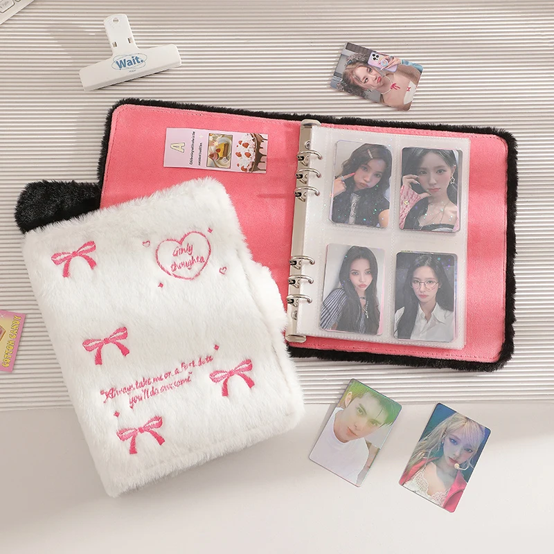 A4/A5 3 Inch Small Card Storage Bowknot Plush Photo Album Binder Photocard Collection Books Loose-leaf Photocard Holder