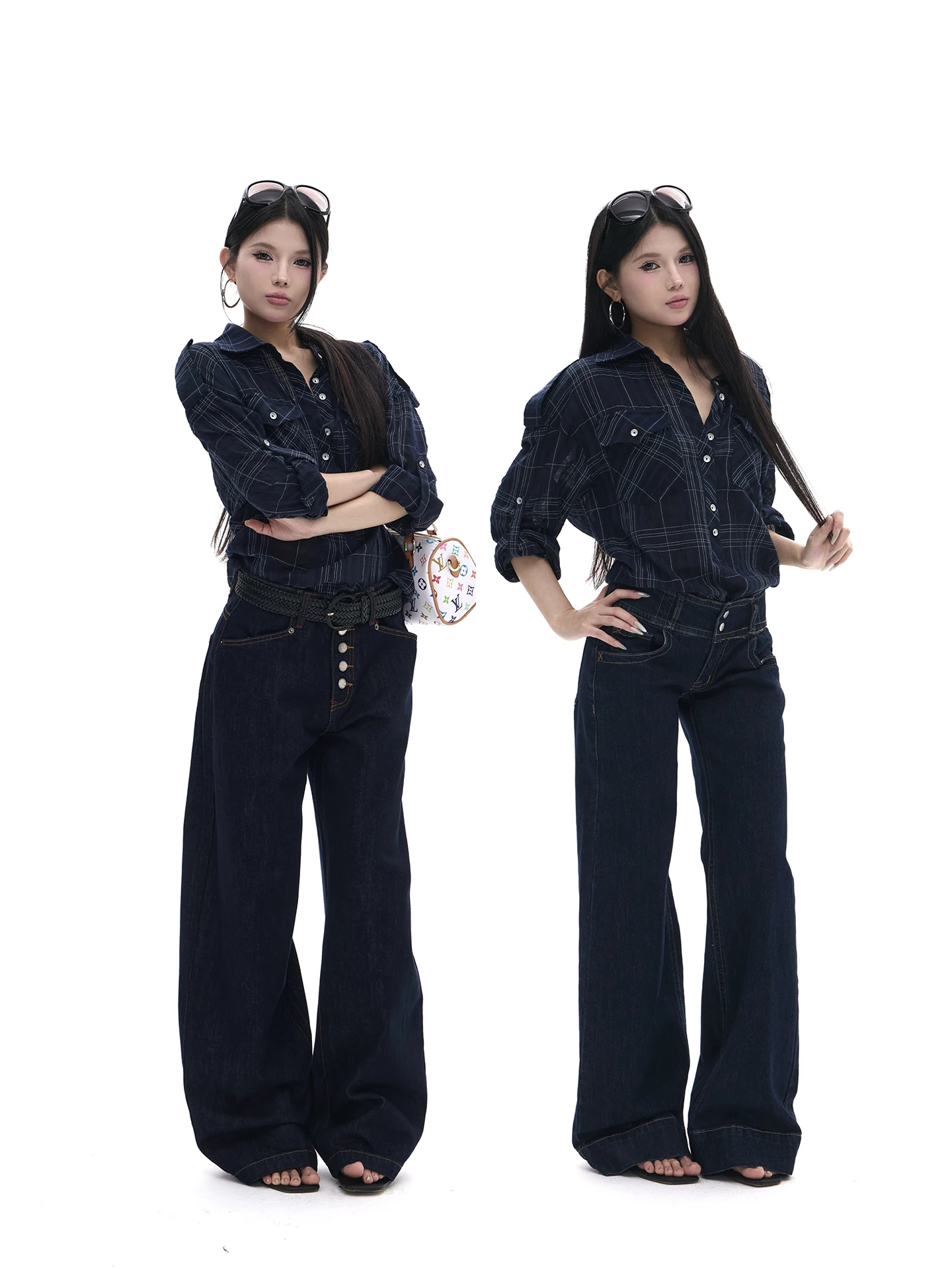 

Jiyue Heavy Industry Design oulder Long Sve irt Retro Multi ket Spicy Girl Casual Loose Fit Cotton Polyester Blend