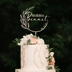 Décoration de Gâteau de Mariage Personnalisée Mr et Mrs, avec Nom de Famille, pour ixRustique d'Anniversaire des Travailleurs