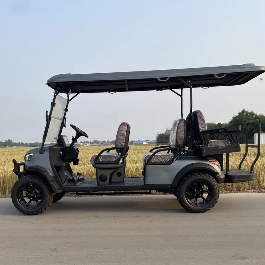 2 Rows 4 Seater Gas or Battery Powered Cart With Roof Ambient Light Farm Off Road Golf Car 60V 72V Lithium Battery