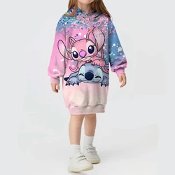 New Girls Disney Stitch Print Girls Christmas Autumn and Winter Cute Comfortable Hoodies Dresses Sports Casual Hoodies