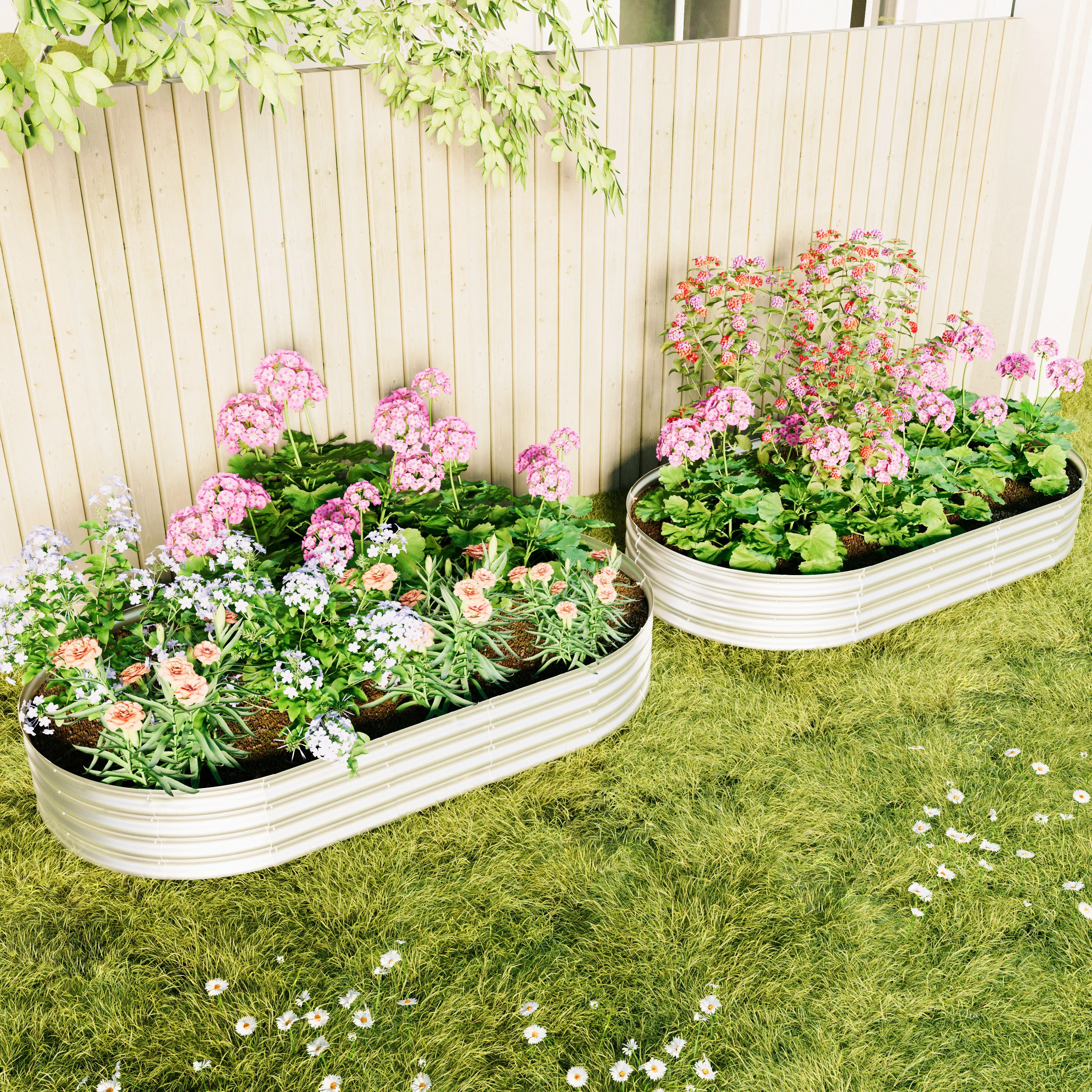 Kit de jardinières surélevées en acier galvanisé, lot de 2 bacs à plantes surélevés pour la culture de légumes, fleurs et herbes en extérieur, jardinières en métal robustes résistantes à la rouille, design à fond ouvert, montage facile
