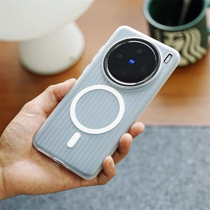 For MagSafe Magnetic Case For Vivo X200 Pro Mini X100 Ultra X300 Luggage Stripe Transparent Matte Hard Shockproof Cover Bumper