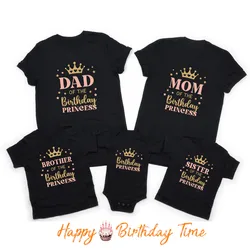 Cute Birthday Princess Dad Mom Family Matching Outfits Father Mother Kids Birthday Party T-shirt Costumes