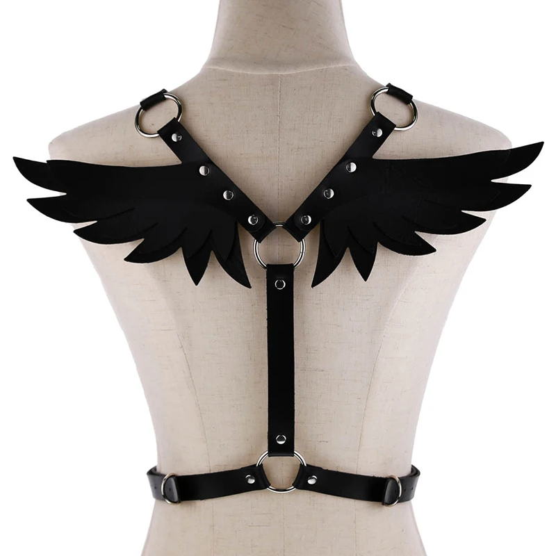 Angel Wings Leather harness Goth Punk body chain women strap summer festival girls lingerie cage harness cosplay prop