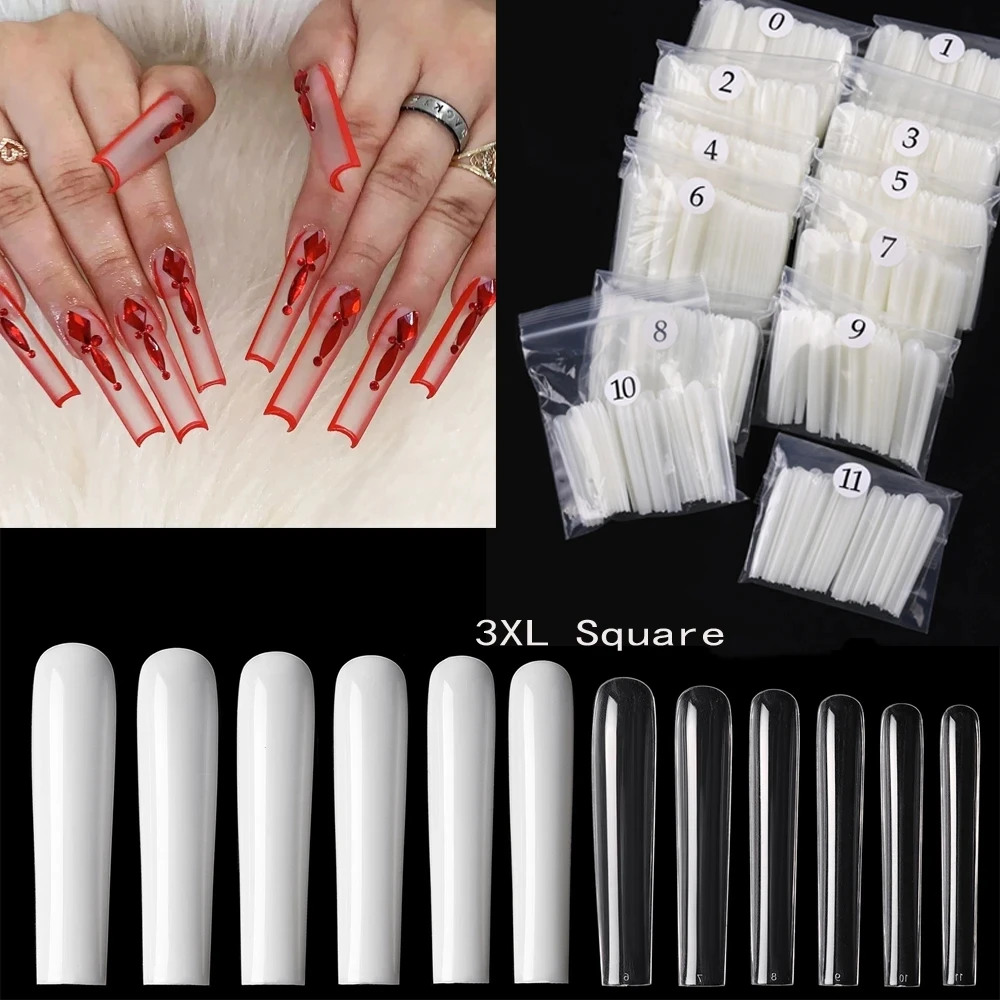 120pcs 3XL Extra Long Tapered Square Full Cover False Nail Tip Clear Press On Nails Tip False Artificial Tip Salon Manicure Tool