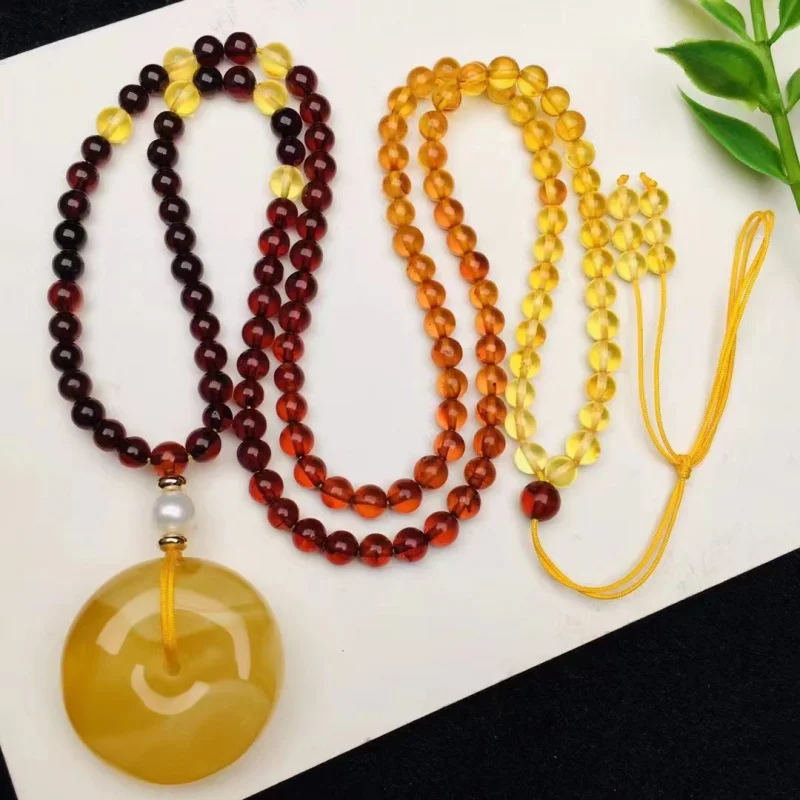 Amber Peace Pendant Chicken Fat Yellow Wax Rich Long Necklace