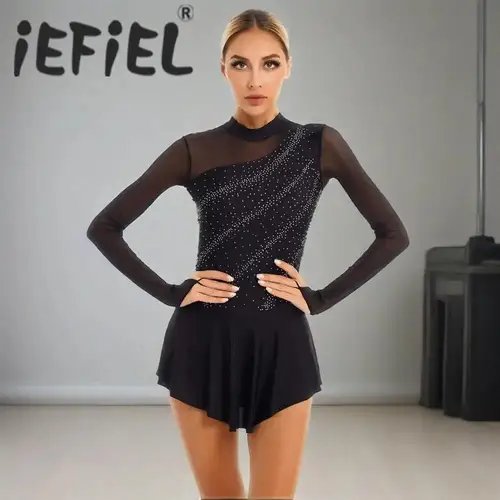 Vestido de patinaje artístico para mujer, ropa de baile para entrenamiento de gimnasia con diamantes de imitación, traje de patinaje sobre hielo para gimnasia y Ballet para puesta en escena