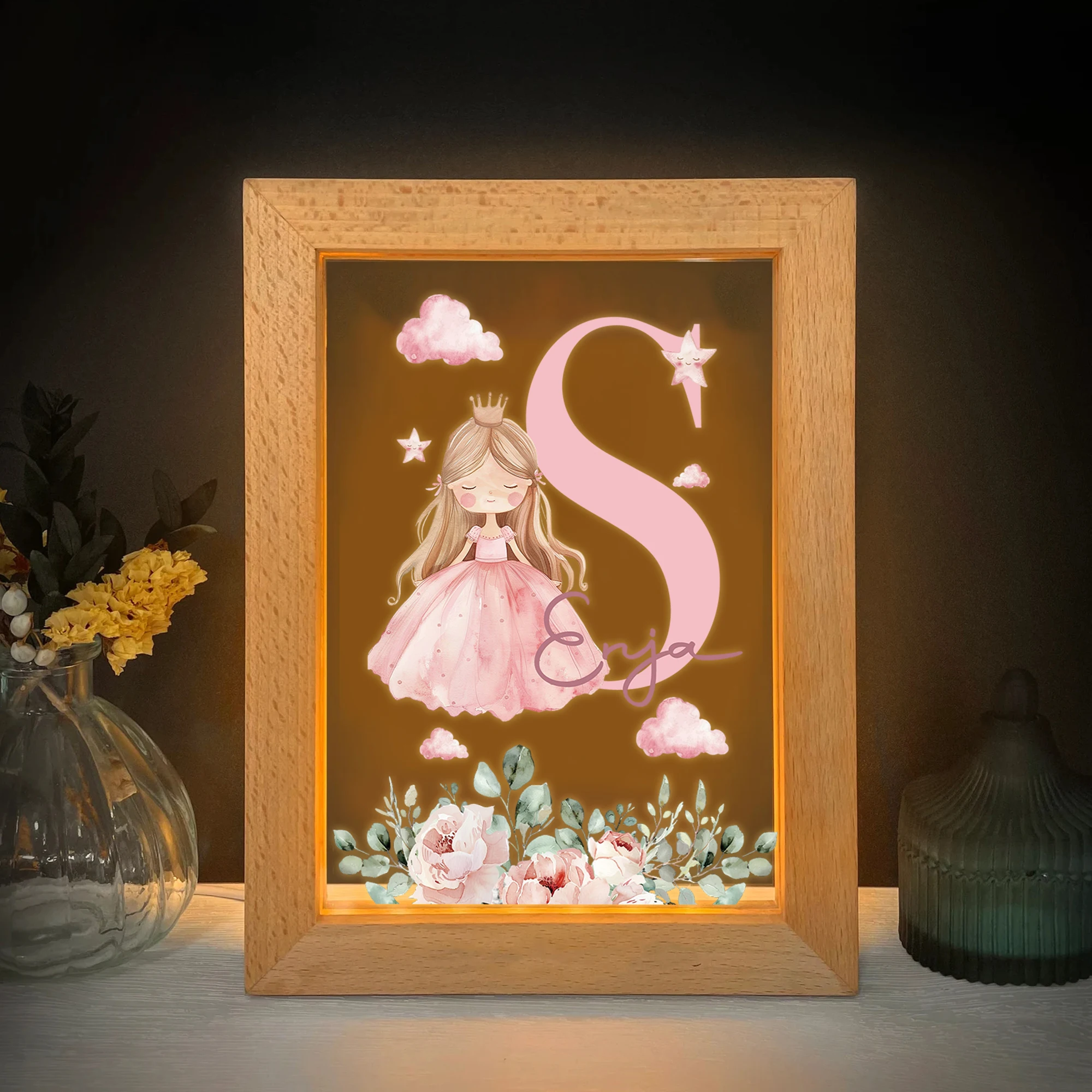 2D شقة مخصصة اسم الأرجواني فتاة LED الاكريليك ليلة ضوء الخشب إطار صور 21x17 سنتيمتر الكرتون الأطفال غرفة نوم الهدايا ديكور المنزل هدية #3