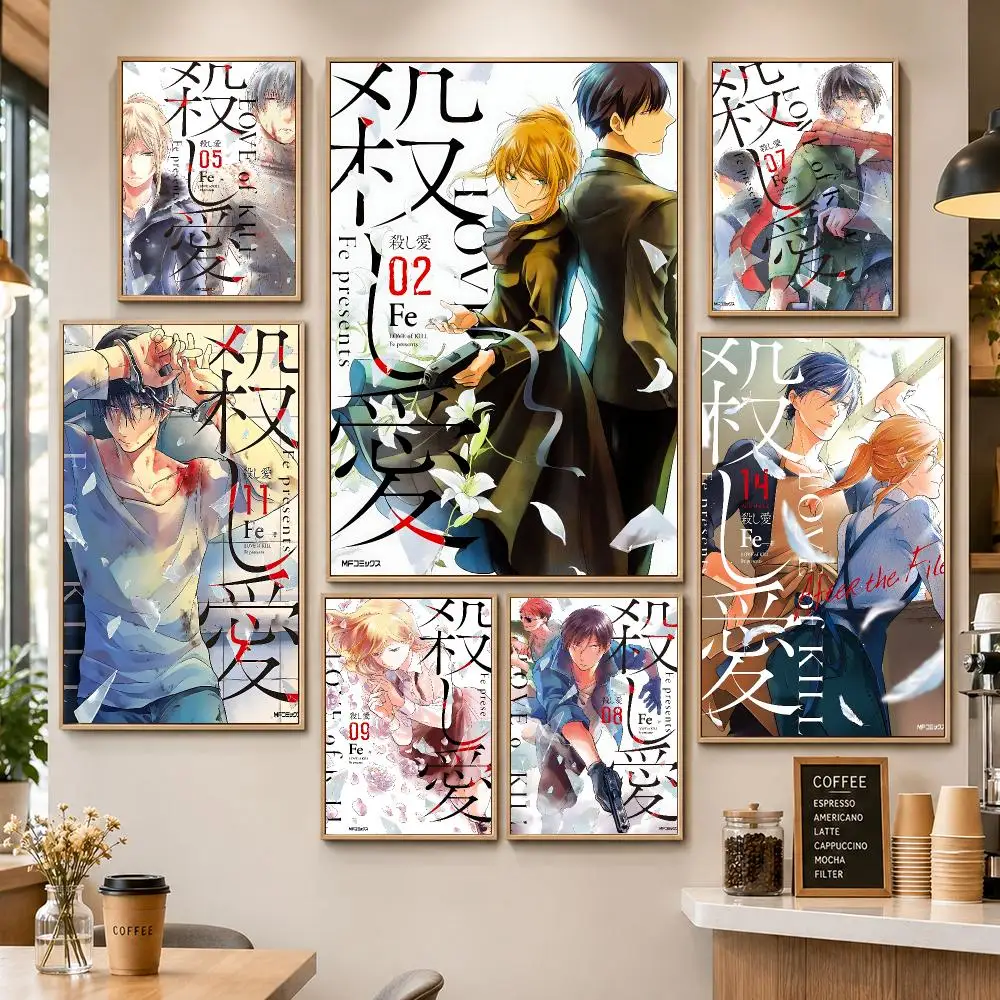 Póster Decorativo de Manga Koroshi Ai Love Of Kill Romance, Impresión Resistente al Agua, para Apartamento, Dormitorio, Oficina, Cafetería, Regalo