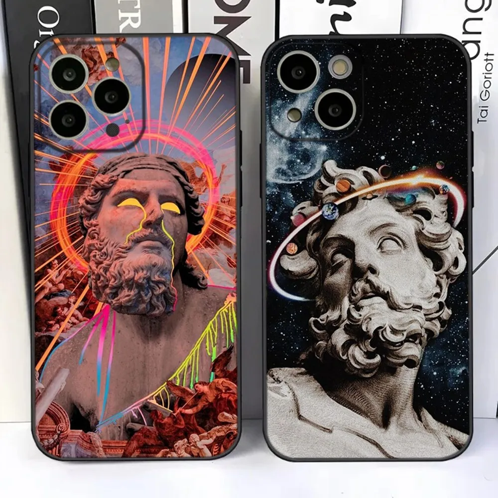 Greek God Statue Face Zeus Phone Case For iPhone 15,14,13,12,11 Plus,Pro,Max,XR,XS,X,7,8 Plus,SE,Mini Silicone Soft