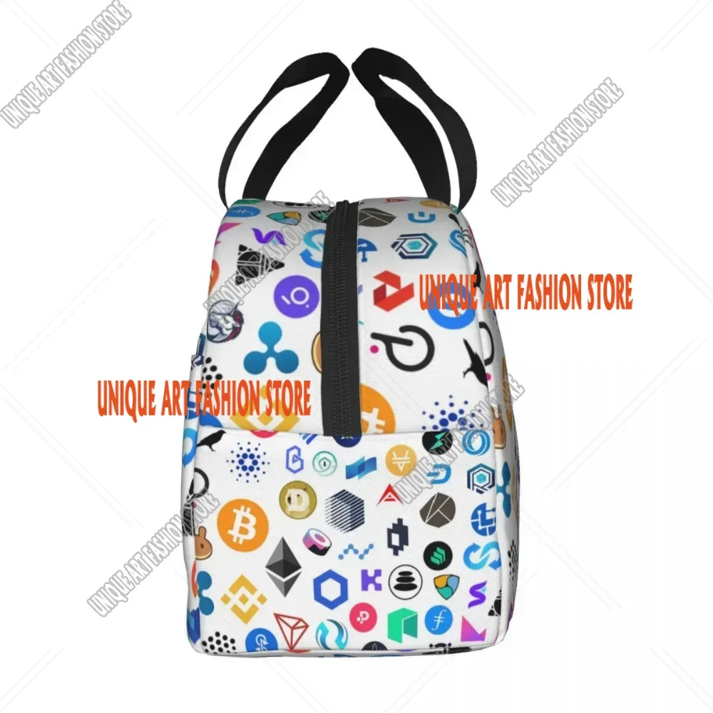 Cryptocurrency Blockchain Logo Lunch Bag Ethereum Bitcoin Cooler Thermal Insulated Lunch Box for Women Kid Food Picnic Bags