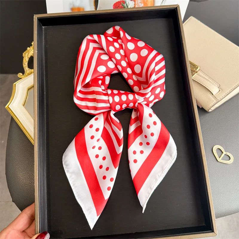 Neuer 70 cm langer Schal mit Polka-Dot-Muster für Damen, Frühling und Sommer, dünnes Twill-Halstuch für modischen und vielseitigen Turban-Schal