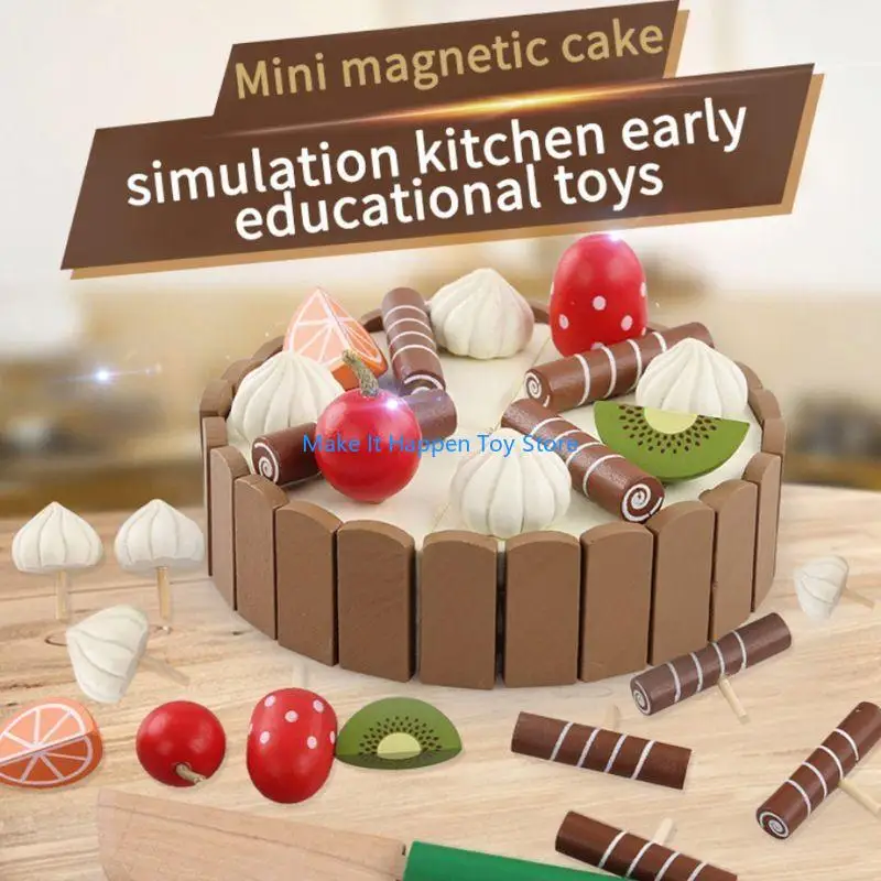 28EC Children Birthday Cake Magnet Wooden Kitchen Pretend for Play Fruit Toy Ear