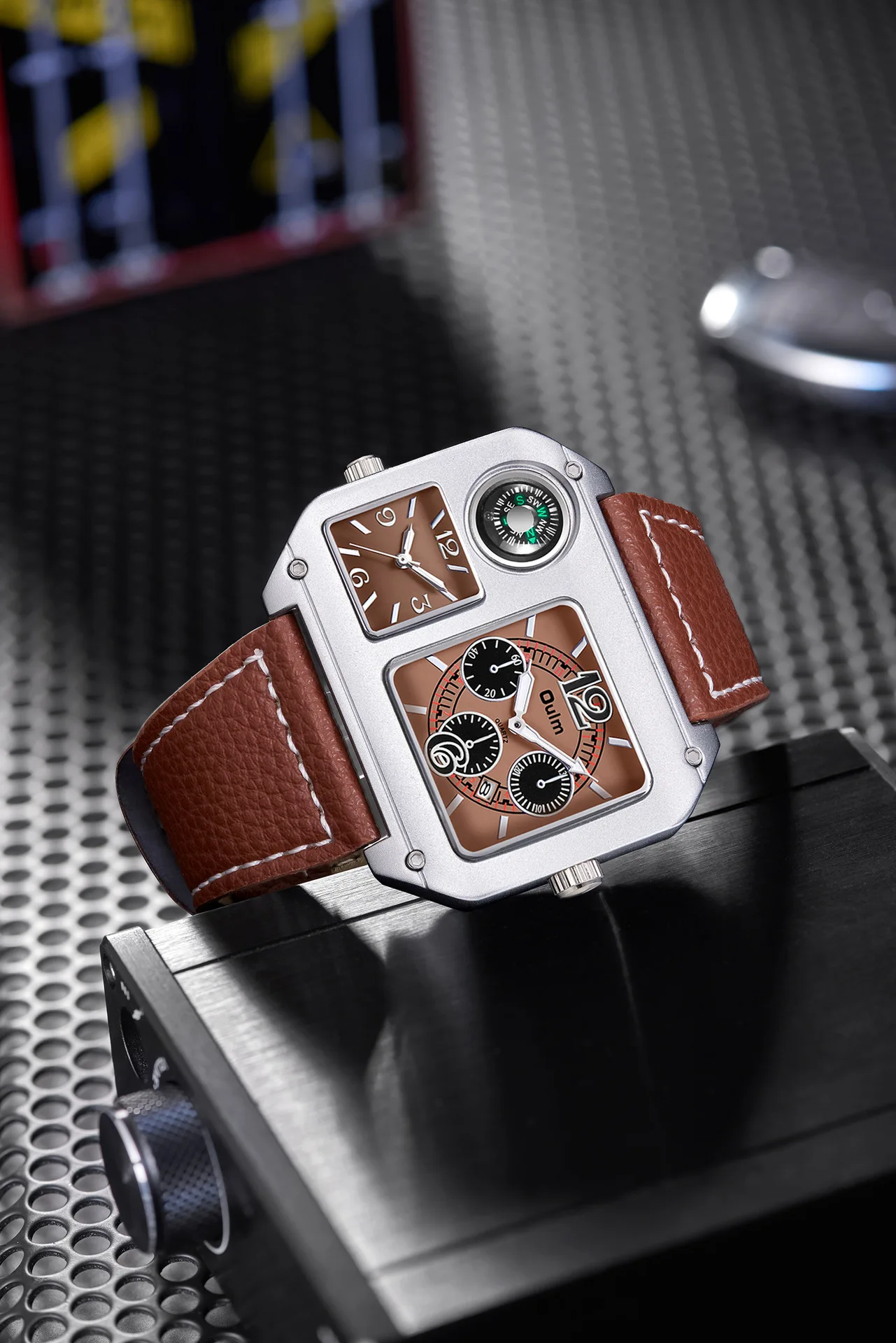 Compass Multi Dial Men's Dual Time Zone Watch, Square Dial Quartz Watch with Compass ...