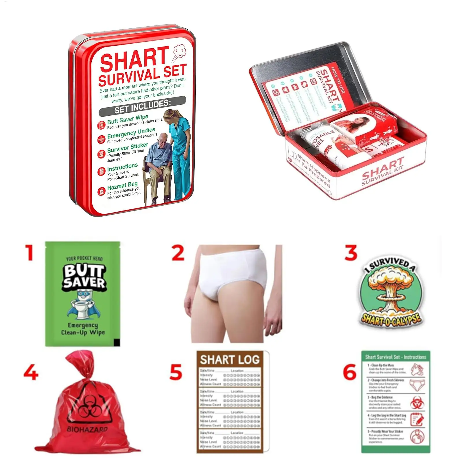 Survival Set Compact Hilarious Prank Gag Survival Kit for Men Family Husbandfriends Teens Adults Birthday Christmas April