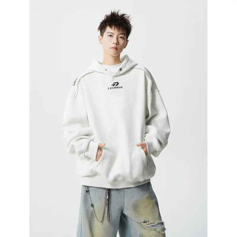 

【Mirrordust】Тружелая корейская однотонная толстовка с принтом, свободный повседневный пуловер с капюшоном для оба гендеры