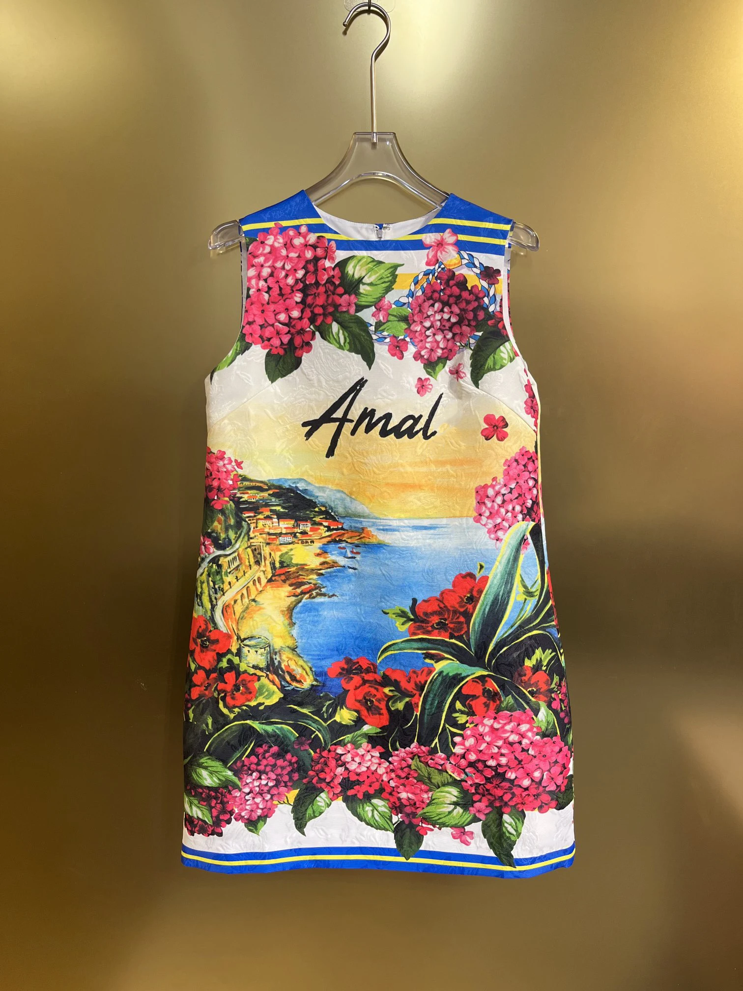 

SEQINYY Mini Vest Dress Summer Spring New Fashion Design Women Runway O-Neck Vintage Flower Print Jacquard Holiday High Street