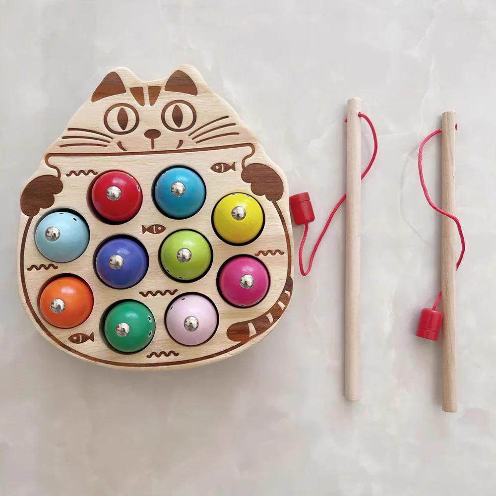 Jouets de pêche magnétiques Montessori pour enfants, jeux de puzzle d'animaux, apprentissage précoce, entraînement à la motricité fine, ensemble de jeu Beaumont en bois