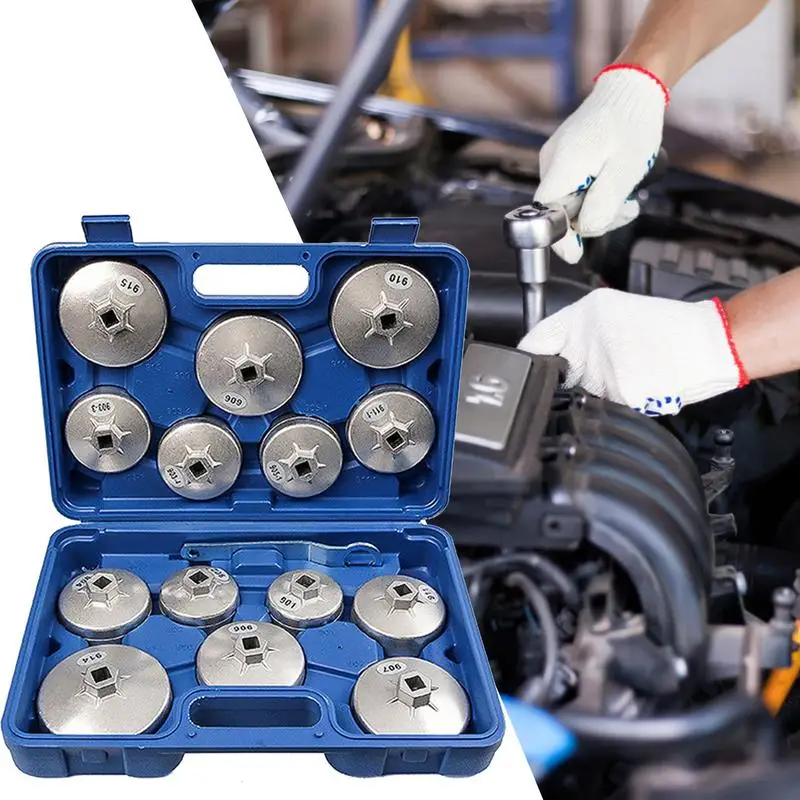 15-piece Set Of Oil Filter Wrench Square Drive 64mm~101mm Cap Oil Filter Wrench Socket Sets Auto Car Hand Remover Tool Accessory