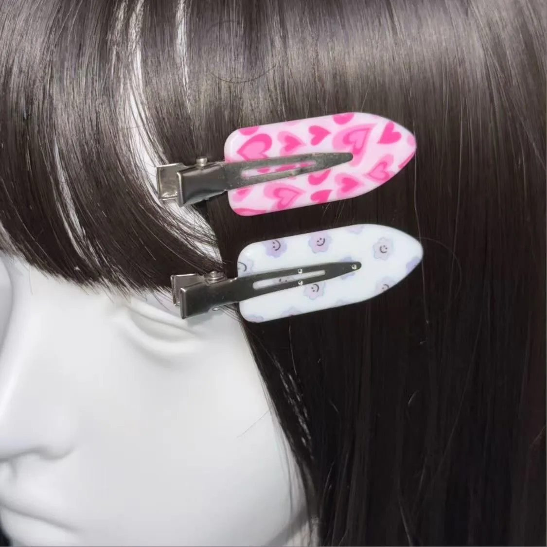2pc/Set Y2k Hair Clips For Women Pink Heart-shaped Smiling Face Duckbill Clip Side Bangs Barrettes Girls Lolita Hair Accessories