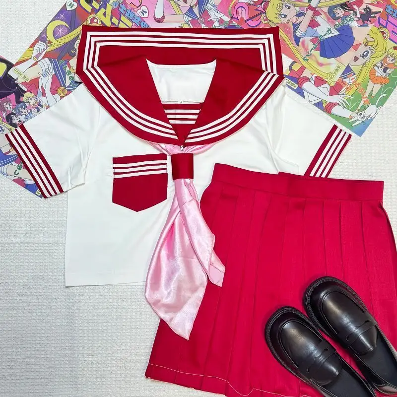 Sweet Red School Uniform Set for plus Size Women Original JK Uniform Traditional Sailor Suit Adorable Soft Girl Outfit image 3