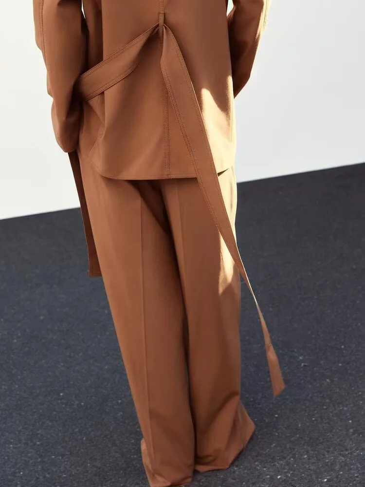 

Spring New Arrival Women's Suit Jaet High Waist Pleated Pants Long Sve Buttoning Faionable Two-Piece Set Workwear