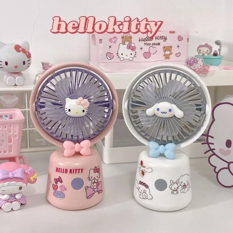 

New Kawaii Sanrio Hello Kitty Cinnamoroll Kuromi USB Rechargeable Desktop Fan Cartoon DIY Summer Student Cute Electric Fan