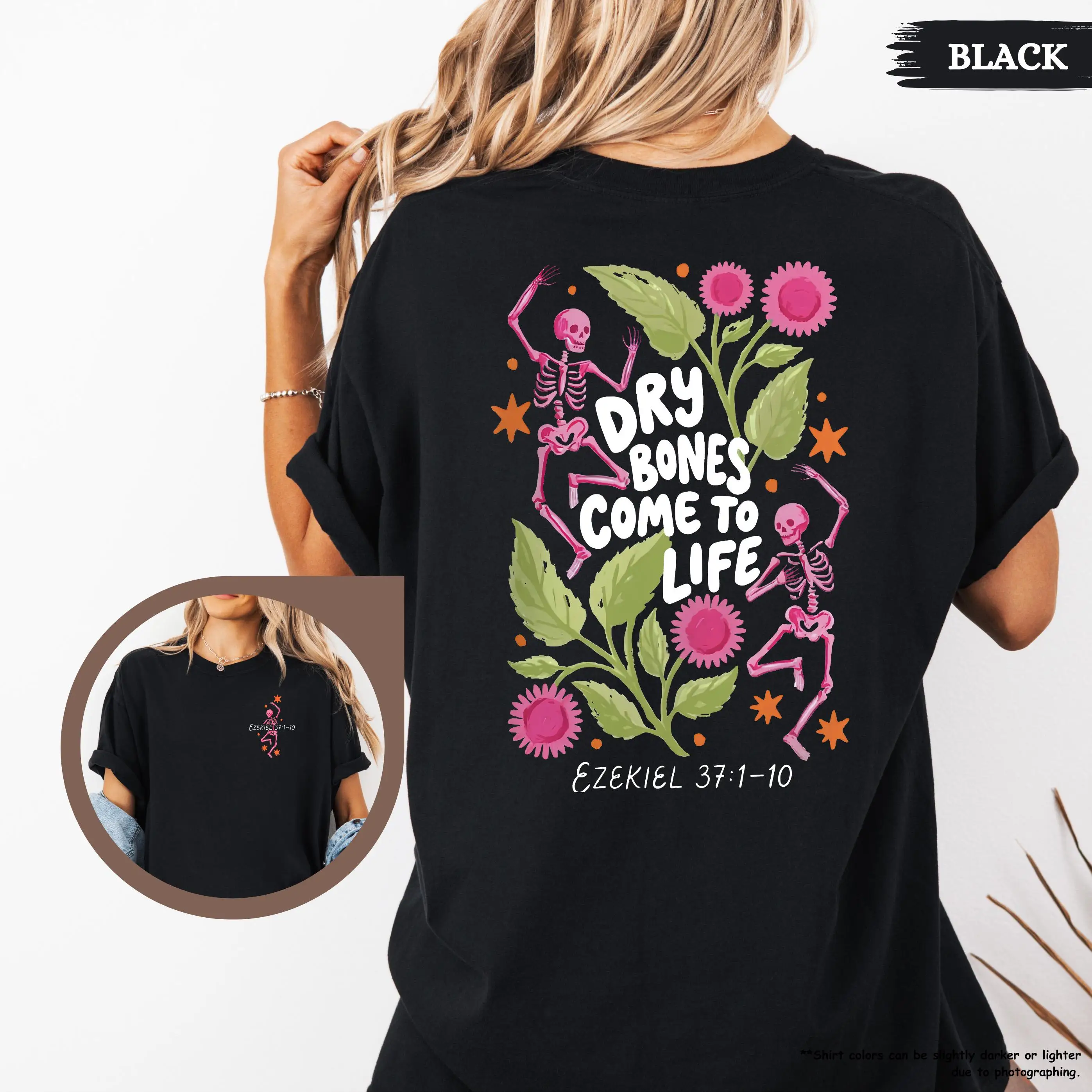 Ezekiel 37 Floral Skeleton Shirt, Dry Bones Come To Life T-Shirt, Christian Halloween Gift, Gothic Bible Verse Tee