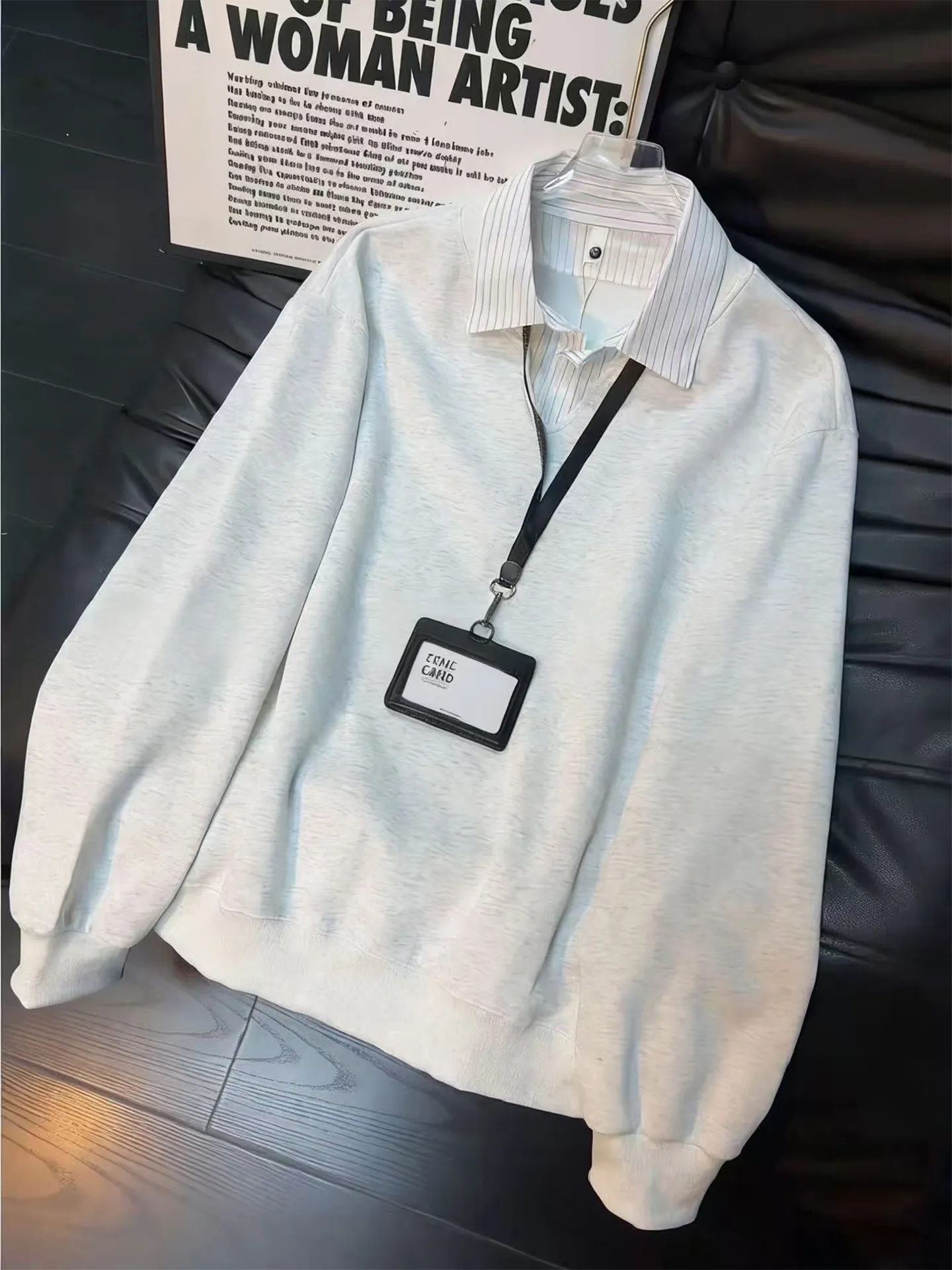 

Мужская весенняя толстовка-обманка с V-образным вырезом в американском стиле, имитирующая двухслойность, с высококачественными вставками и эффектом пэчворк