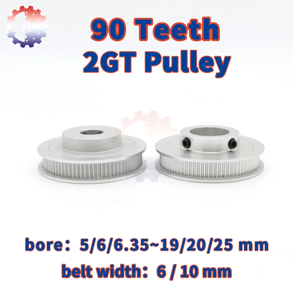 

90Teeth 2GT Timing Pulley 2M Synchronous Wheel 90 Teeth Bore 5/6/8/10~25mm Pulley for Open Belt Width 6/10mm 90T GT2 Belt Pulley