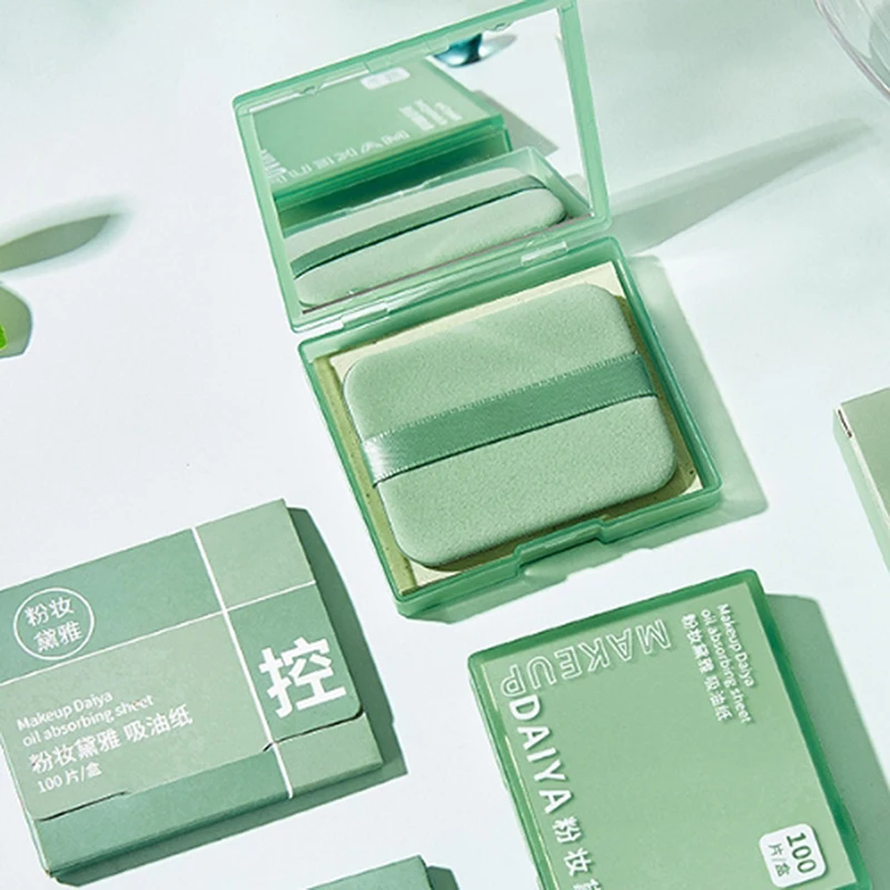 Papel absorbente de aceite Facial portátil con estuche de espejo, papel para el cuidado Facial de mujer, absorbe la grasa Facial, 100 hojas