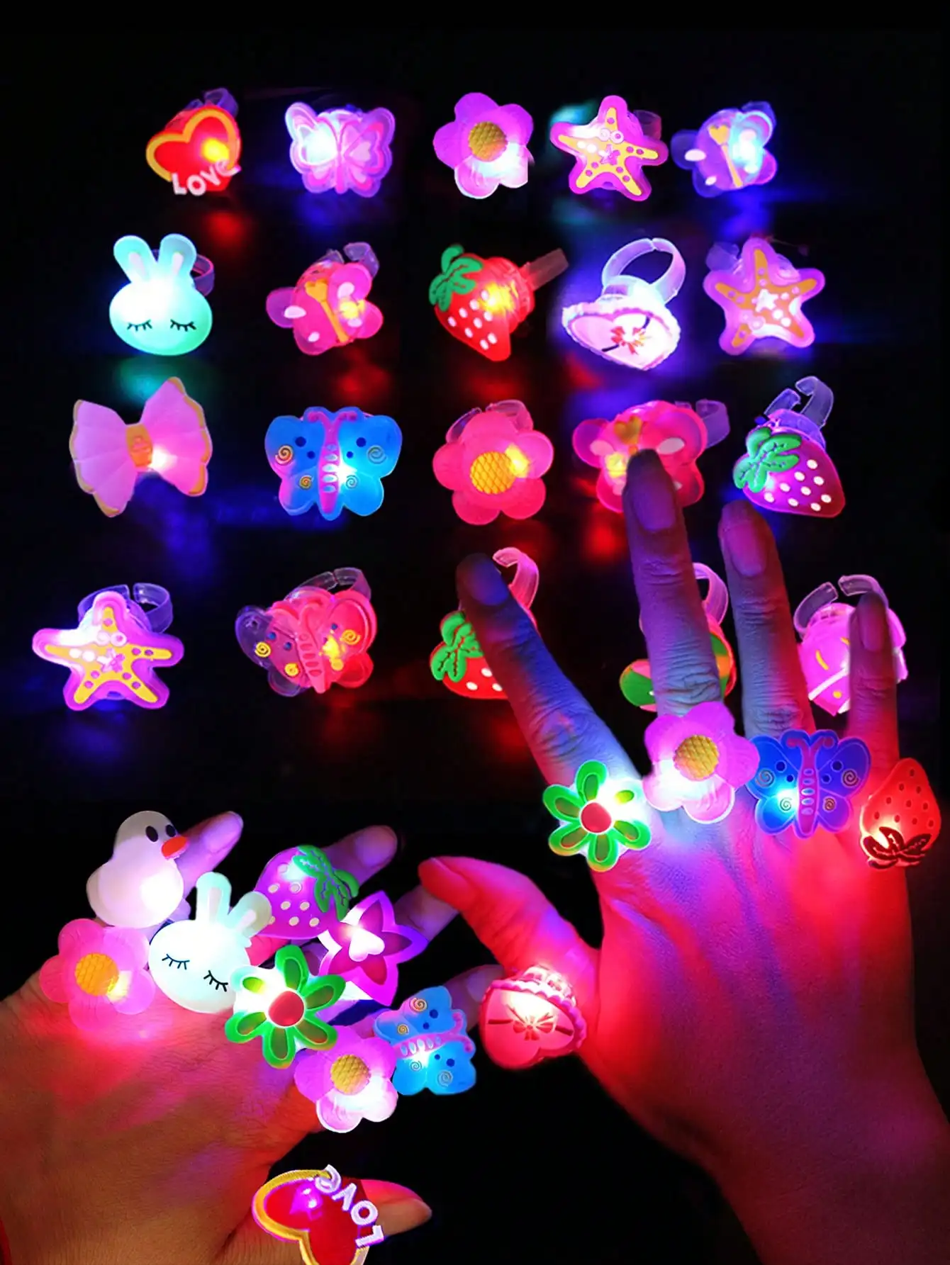 20/50 قطعة الكرتون LED مضيئة خواتم الاصبع الحيوان زهرة تضيء البنصر اللعب متوهجة خواتم توهج في الظلام لوازم الحفلات