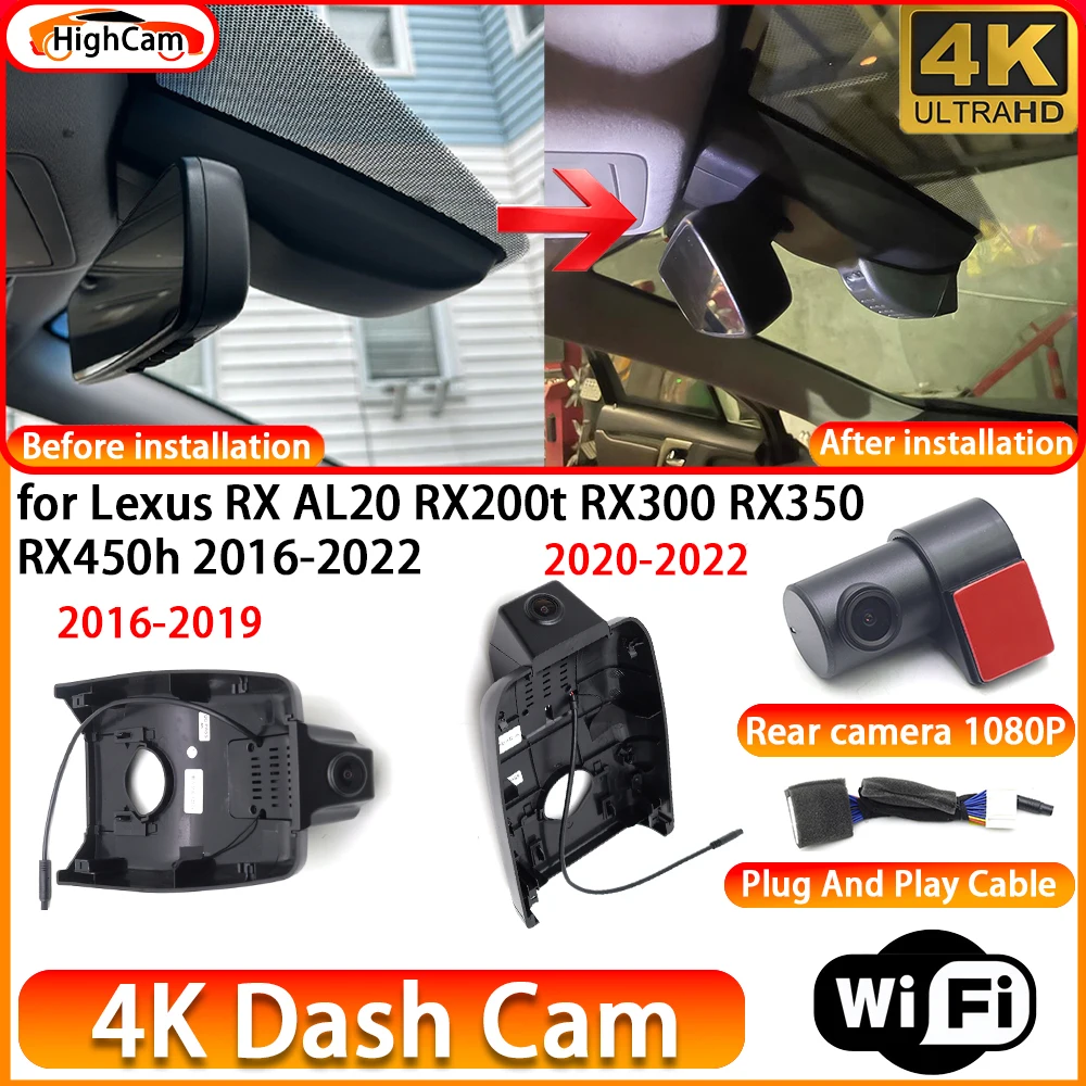 for Lexus RX AL20 RX200t RX300 RX350 RX450h 2016-2022 OEM 4K DVR Dash Cam Front Rear Camera WiFi Video Recorder Plug and Play