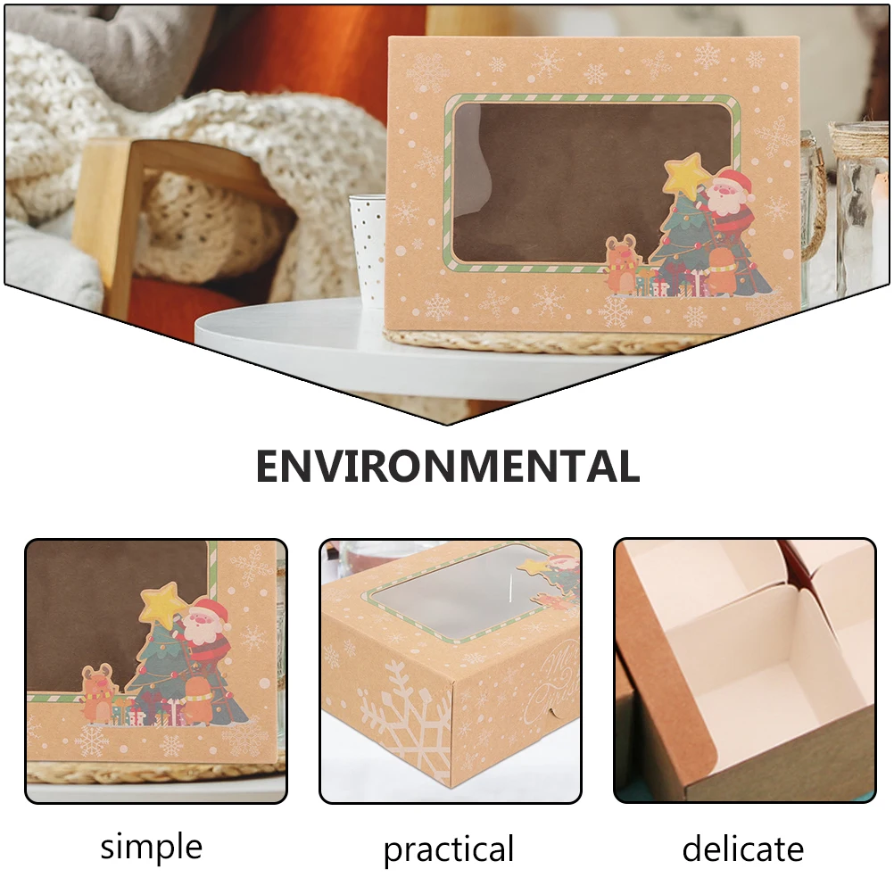 

12 Pcs Christmas Pastry Packaging Box Cake Boxes with Clear Window Paper Dessert Packing Gift Kraft