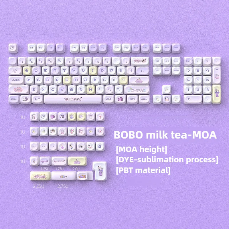 

Bobo Milk Tea Keycap MOA Height PBT Material DIY Suitable Mechanical Keyboards Small Set 125 Key DYE-Sublimation Cartoon Cute