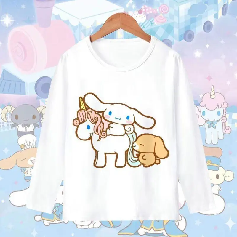 

Женская футболка Sanrio Hello Kitty с длинным рукавом, хлопковая, повседневная, свободного кроя, с круглым вырезом, милая, с изображением Cinnamoroll
