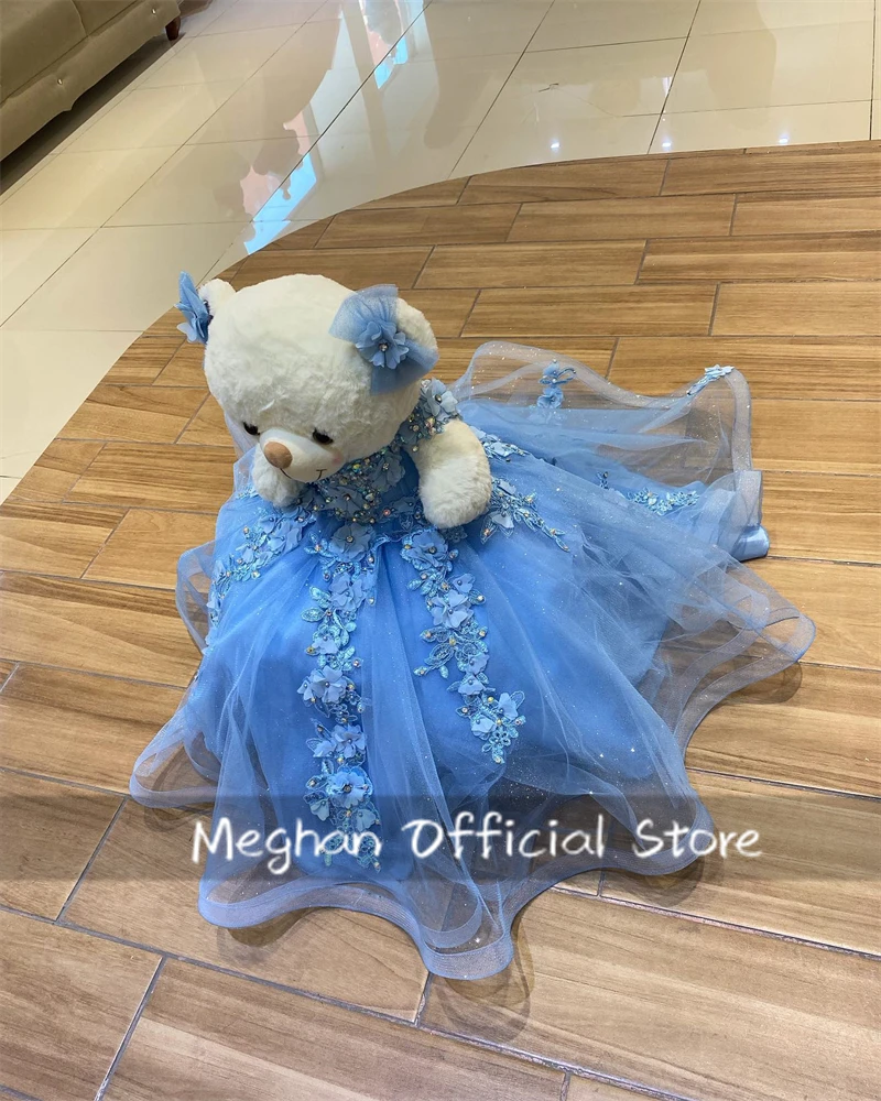 Sky Blue Off The Shoulder Special Link For Personalized Quinceanera Teddy Bear Dress Beaded Appliques 3D Flowers Customized