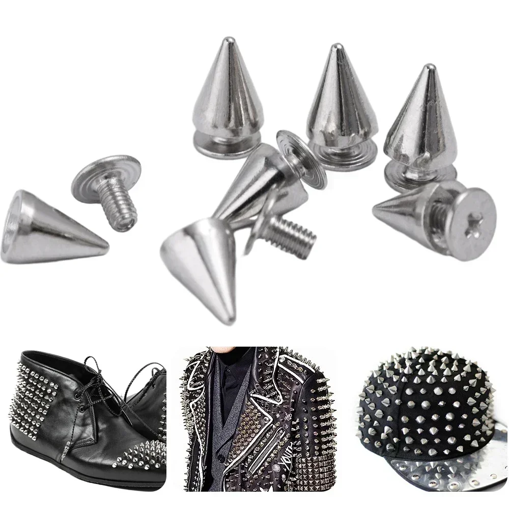 10/14/20MM Silver Rivets Round Cone Spikes DIY Punk Cone Studs Shoes Clothing Garment Double Cap Nail Rivet Handcraft Supplies