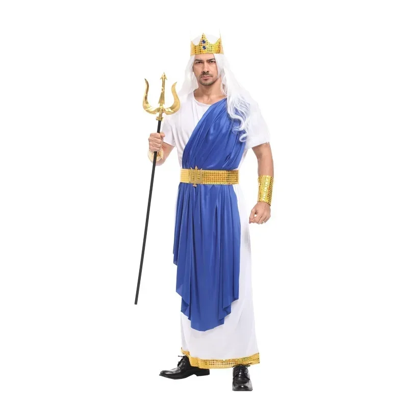 New Fantasia Adulto Men Roman Mythology God of Sea King Neptune Poseidon Costumes Halloween Purim Party Carnival Cosplay costume