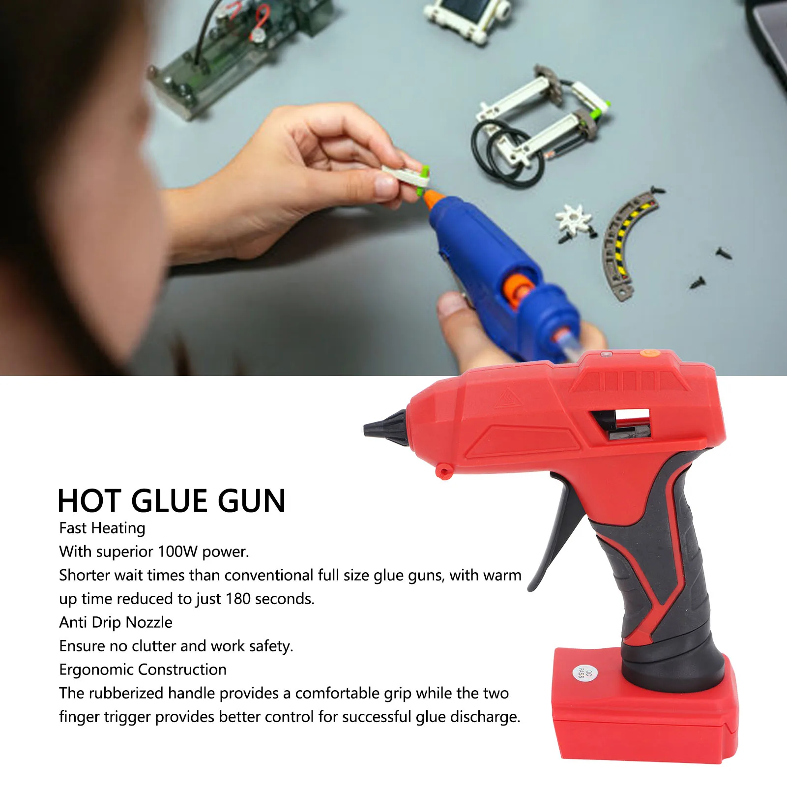 Handheld Power Glue Gun Good Compatibility Rubberized Handle Safe Wide Application Cordless Hot Glue Gun for Packaging Sealing