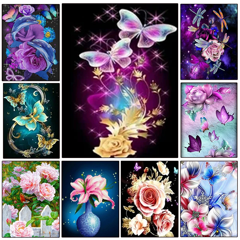 

5DDIY Diamond Painting Embroidery Animal Flower Picture Rose Camellia Mosaic Butterfly Cross Embroidery Wall Home Decoration