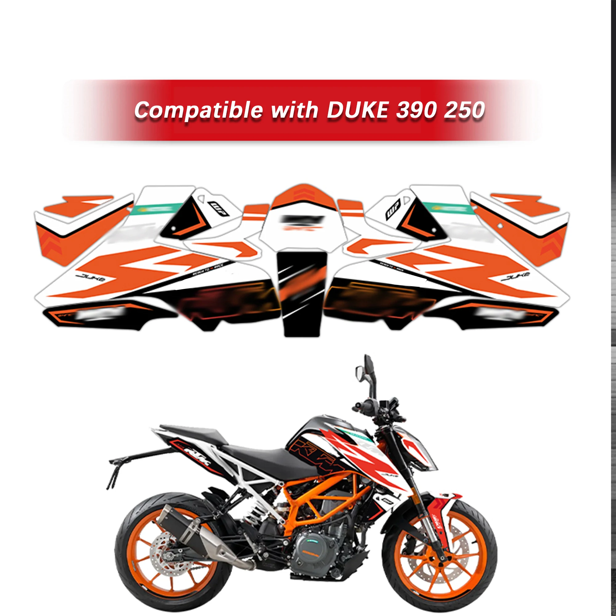 

Совместимые с мотоциклами DUKE 390 250 наклейки и графические элементы для всего кузова, водонепроницаемые, устойчивые к царапинам, не оставляющие следов.