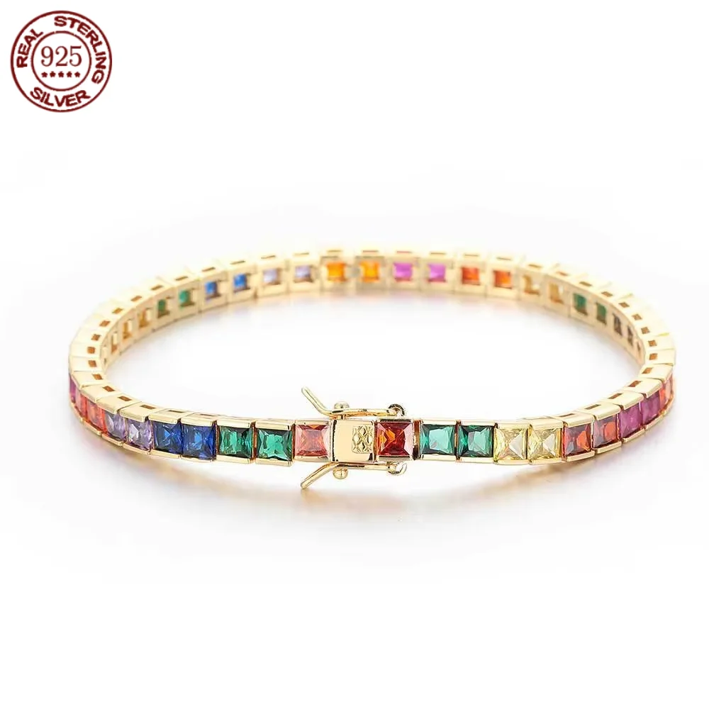 4mm fashion color tennis bracelet 925 sterling silver 18K gold plated inset color Zircon sparkling fashion bracelet jewelry gift