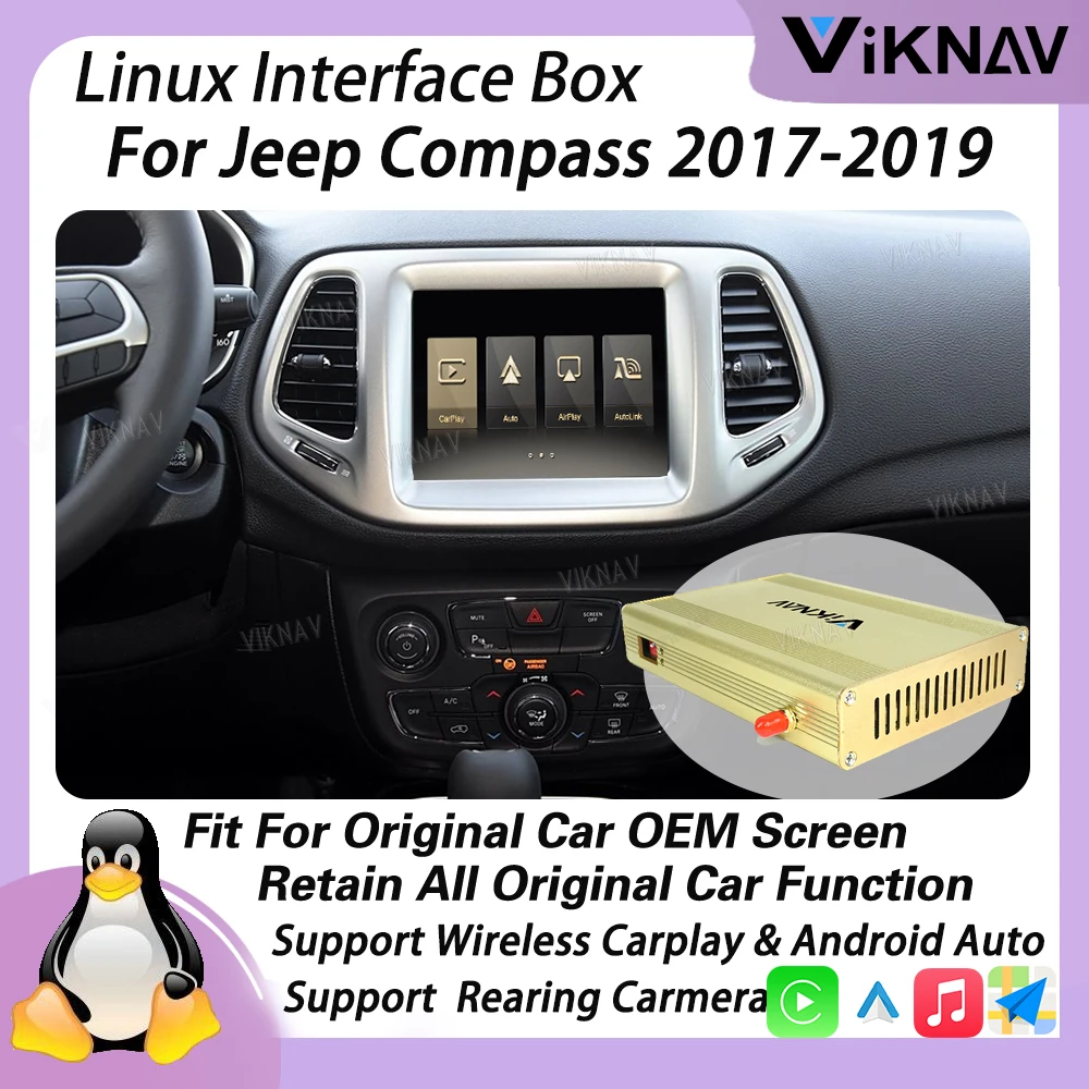 

Viknav Linux Interface Box For Jeep Compass 2017-2019 Wireless Apple CarPlay Android Auto Only Support Original Car OEM Screen