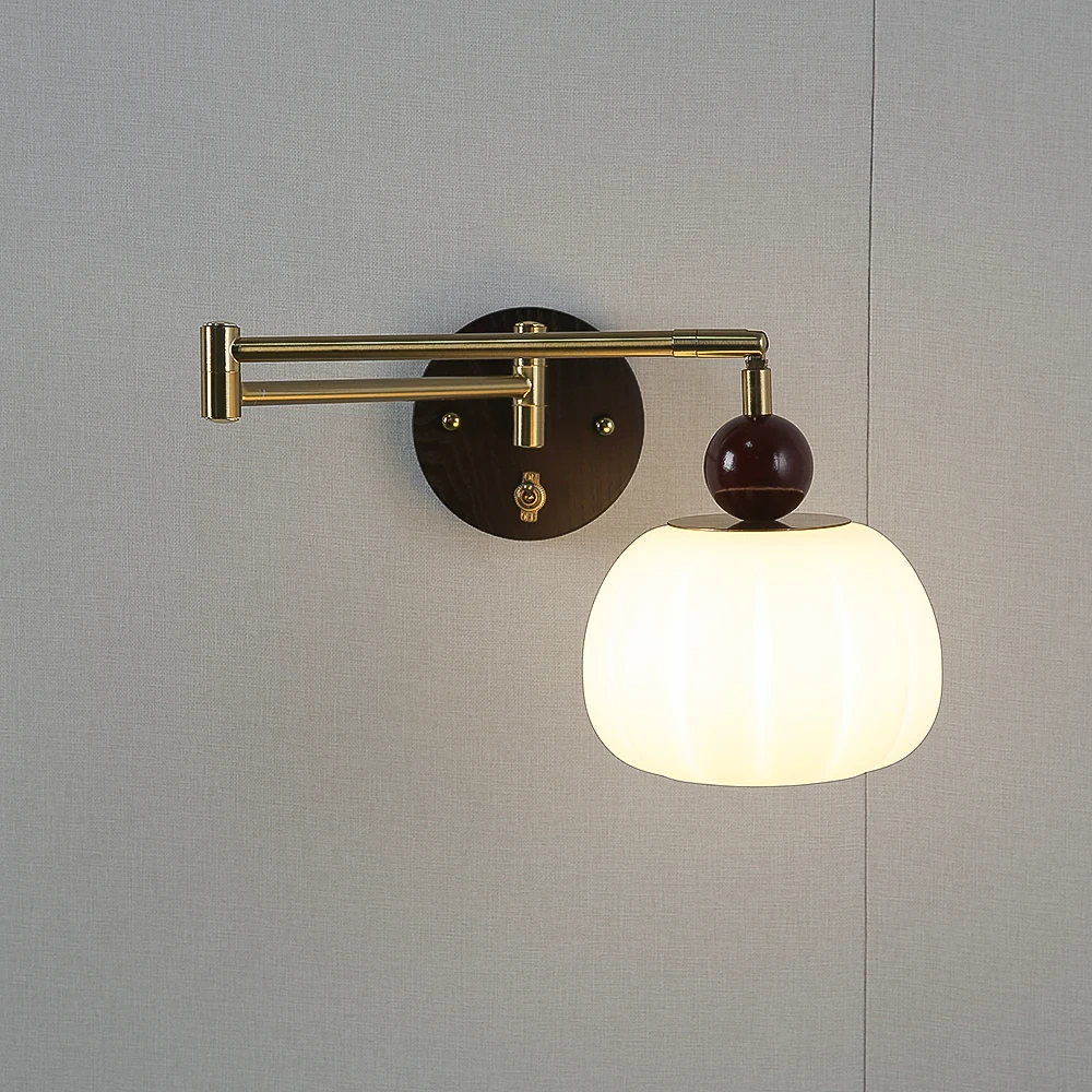 Modern Telescopic Swing Arm Wall Lamps Solid Wood Reading Lamp With switch Nordic Folding Rotatable Bedroom Bedside Wall Lights